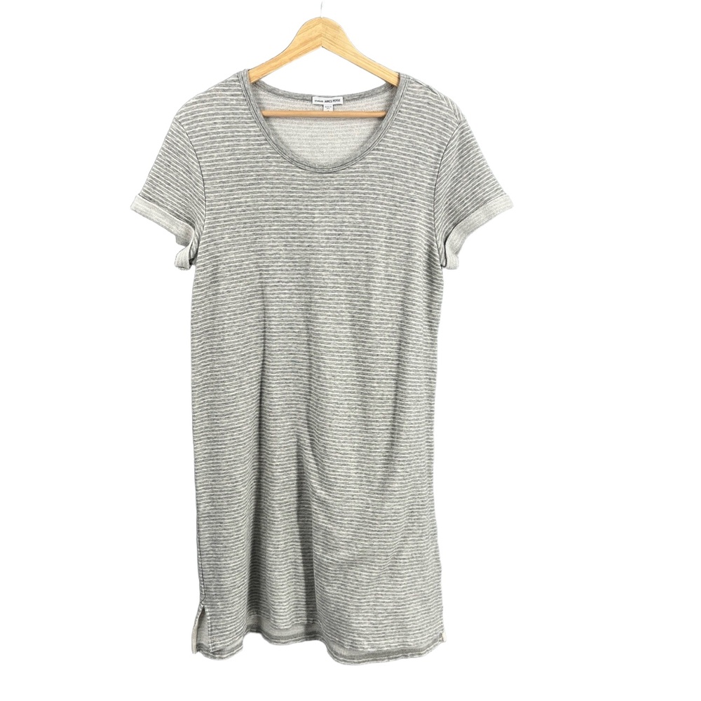 James Perse Striped Sweatshirt Dress Gray White‎ Short Sleeve Size 3 (L)